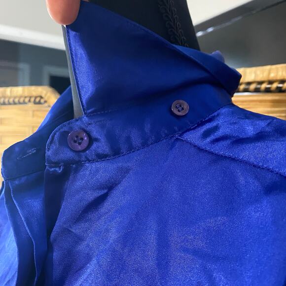 Vintage Laura & Jayne Blue Satin Blouse 80s Puff Sleeve Button Up 12 Hong Kong - Picture 6 of 9